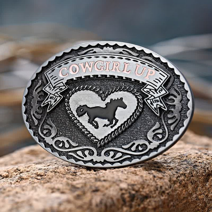 Cintura in pelle con fibbia Cowgirl Up in argento fai da te da donna