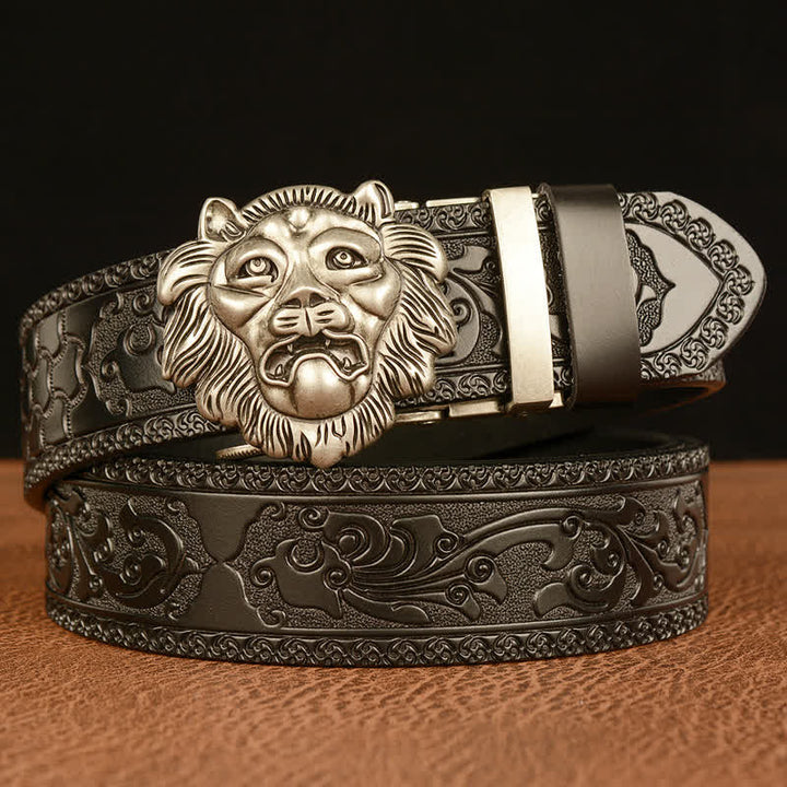 Cintura in pelle con testa di leone con scultura 3D da uomo