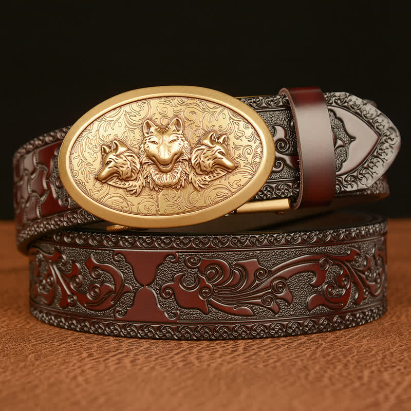 Cintura in pelle da uomo Legend Of Hungry Wolves - Oro e marrone - 46 - image 0