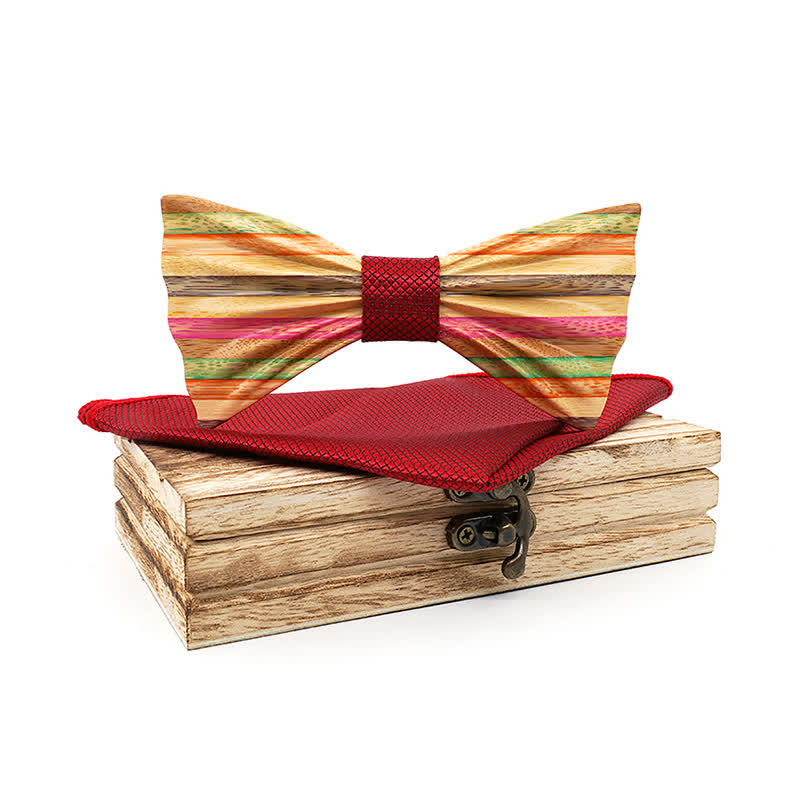 Set di 2 papillon in legno con effetto arricciato arcobaleno da uomo