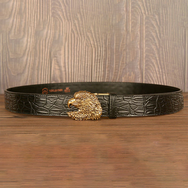 Cintura da uomo in pelle goffrata con testa d'aquila e coccodrillo - image 16