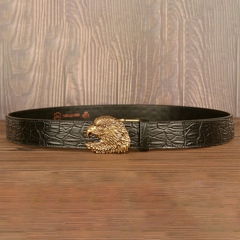 Cintura da uomo in pelle goffrata con testa d'aquila e coccodrillo - image 16