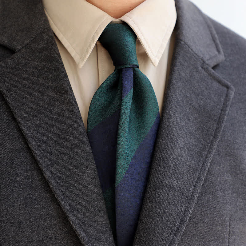 Cravatta a righe color block da uomo - Blu marino e verde - image 17