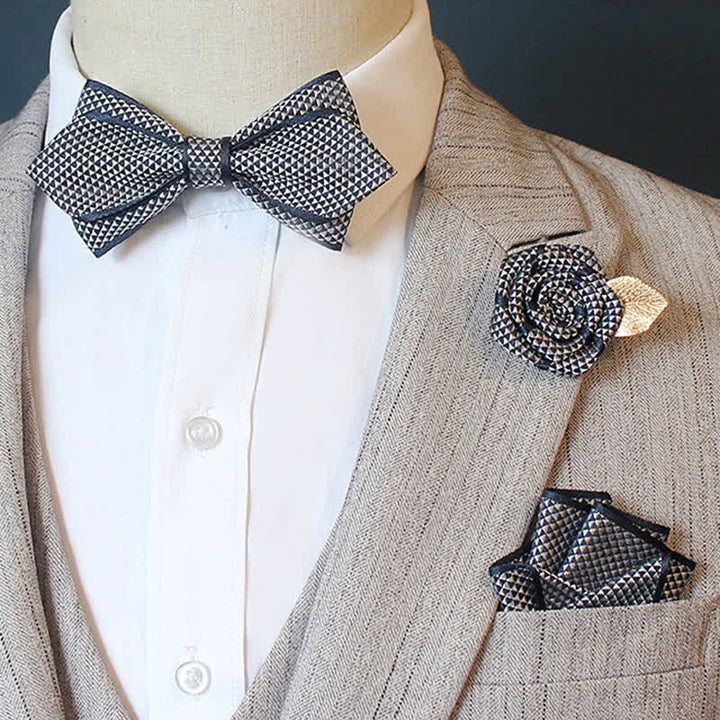 Set di 3 cravatte a farfalla da sposo con motivo a micro quadri da uomo - Appuntito - Blu navy - image 8