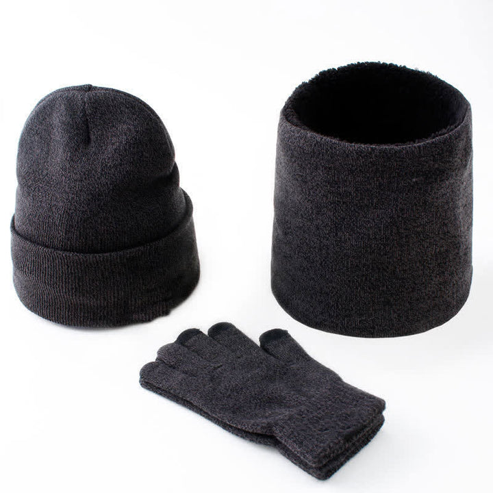 Set di 3 caldi cappelli, sciarpe e guanti touchscreen
