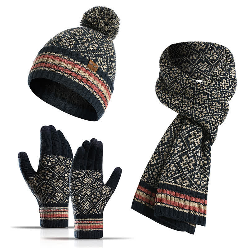 Set di 3 guanti touchscreen unisex con cappello e sciarpa a fiocco di neve