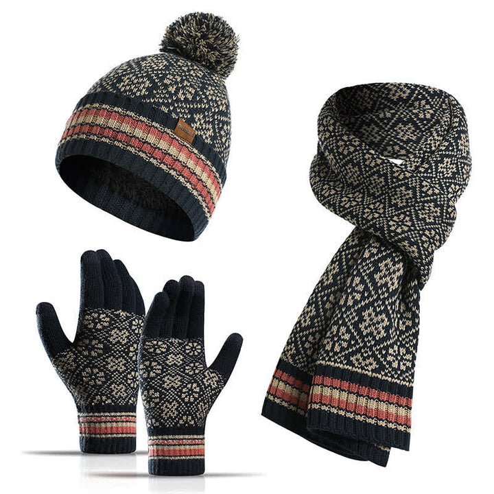Set di 3 guanti touchscreen unisex con cappello e sciarpa a fiocco di neve