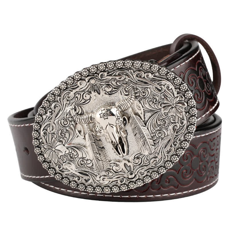 Cintura in pelle da uomo con piuma incisa Bull Jeans - Stile n. 1 - Caffè / Argento - 46 - image 12