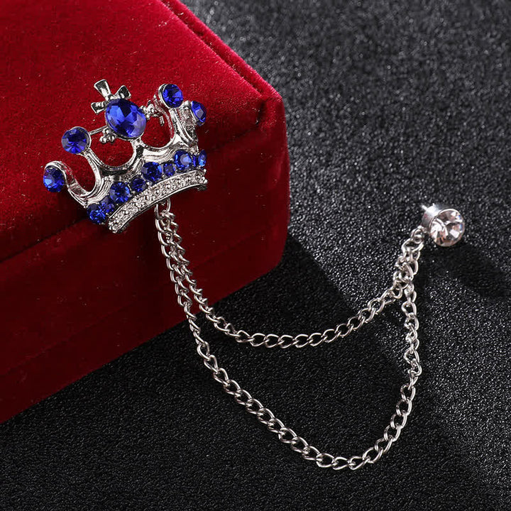 Spilla da uomo con catena a corona retrò e strass - Argento e blu - image 6