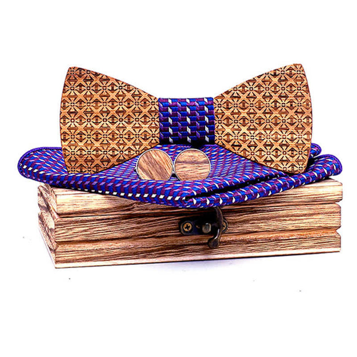Set di 3 papillon in legno con fiocchi di neve di Natale da uomo