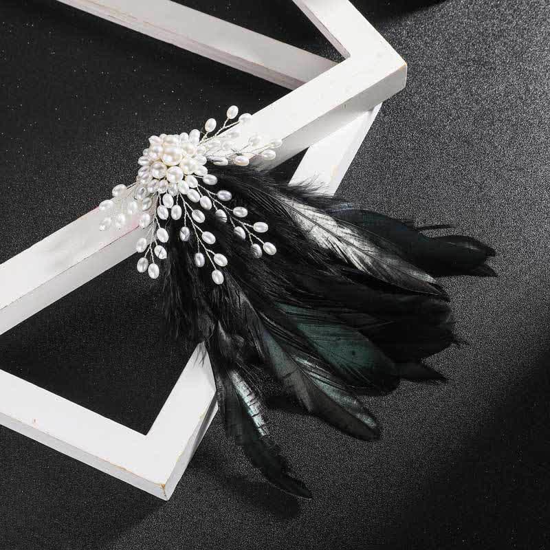 Spilla con piuma di perle e temperamento da donna - Nero - image 0