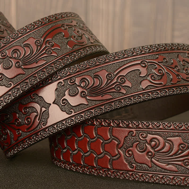 Cintura in pelle da uomo con testa di leone