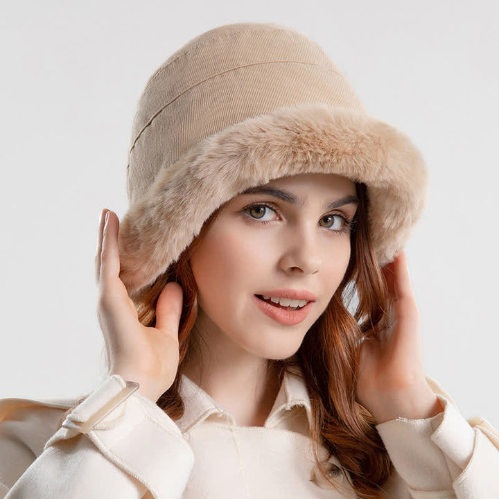 Cappello da pescatore con tesa spessa e calda in peluche da donna