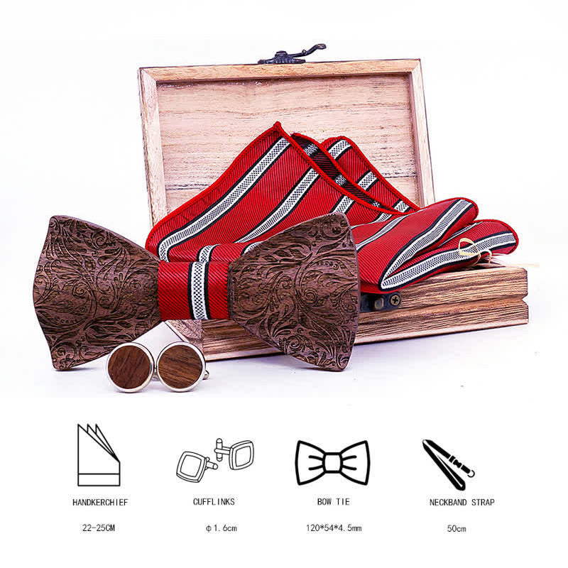 Set di 3 papillon in legno con motivo Paisley in noce nero da uomo