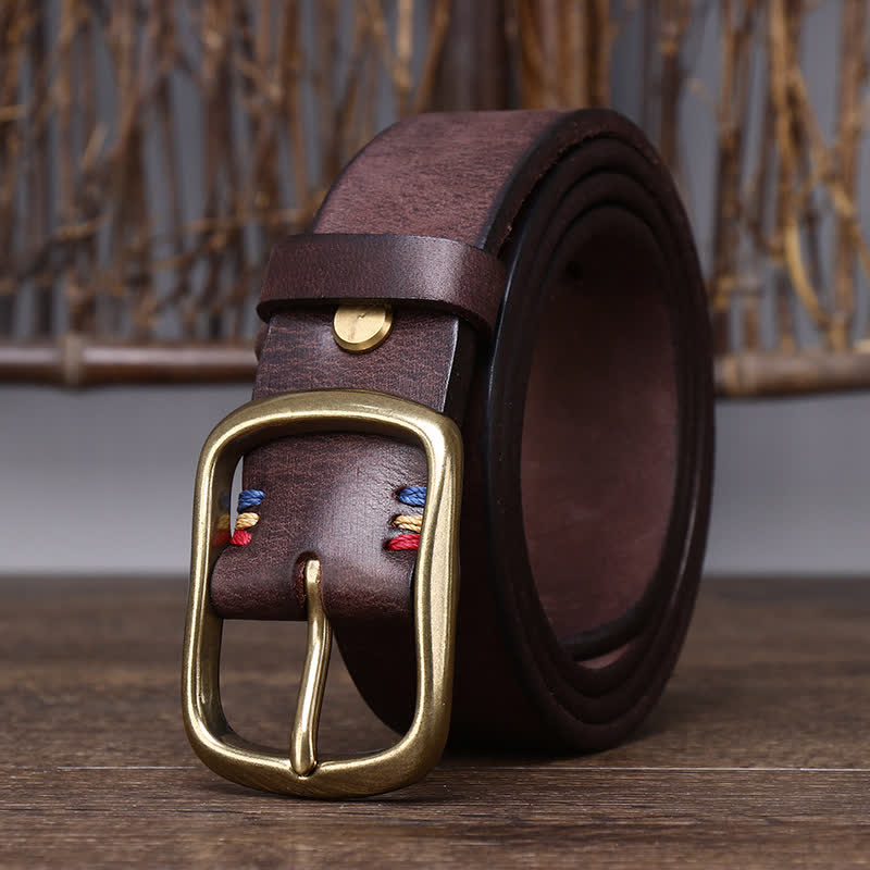Cintura da uomo vintage in pelle di vacchetta pura spessa