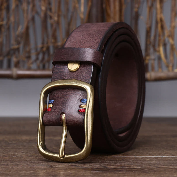 Cintura da uomo vintage in pelle di vacchetta pura spessa