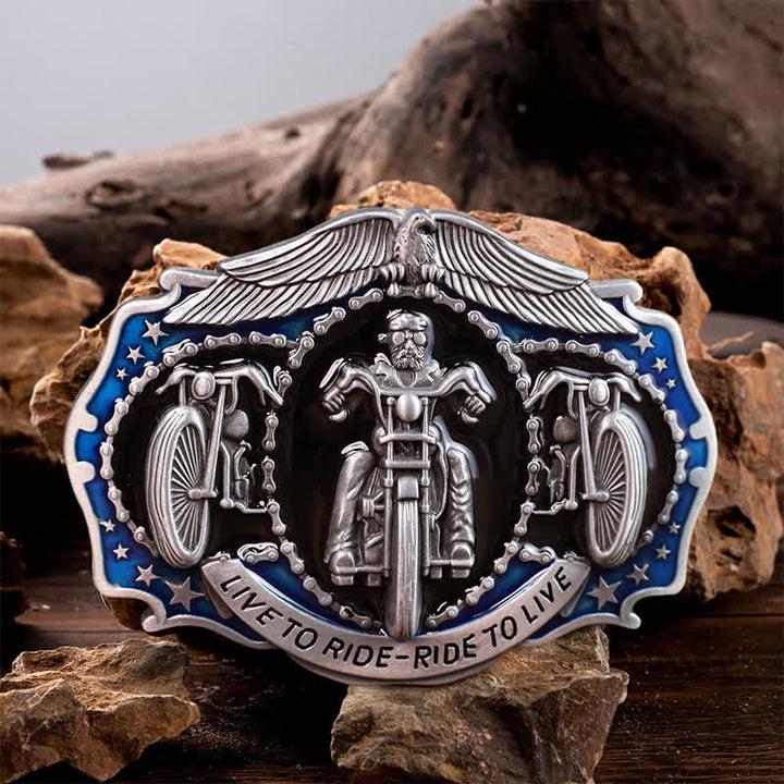 Cintura in pelle con fibbia da motociclista "Live to Ride" fai da te da uomo