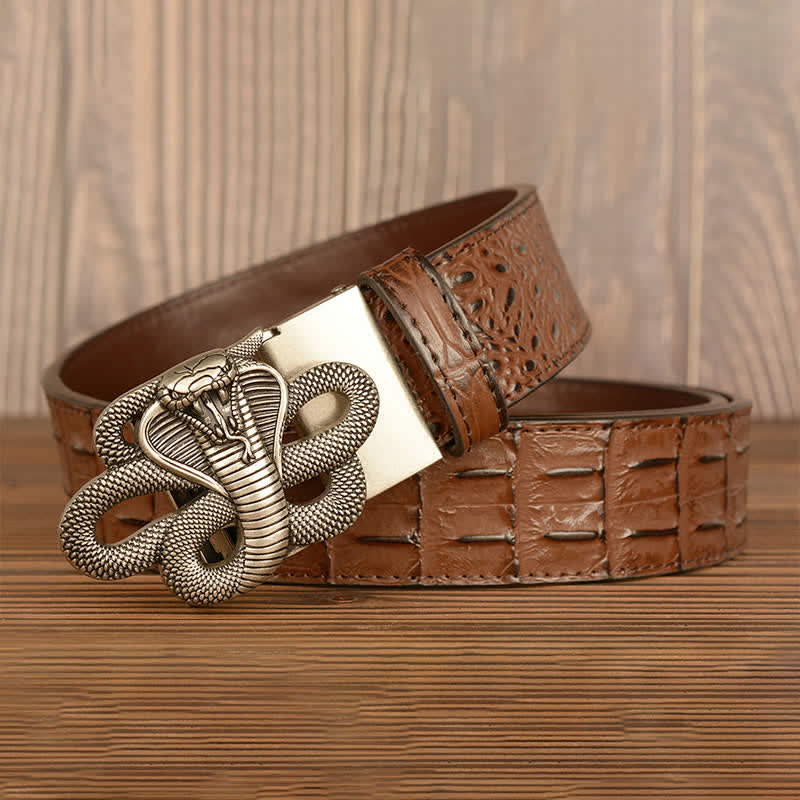 Cintura da uomo in pelle con motivo coccodrillo Cobra arricciato