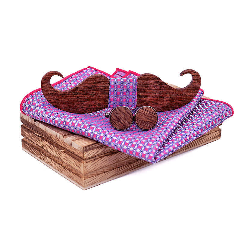 Set di 3 papillon in legno con baffi da uomo