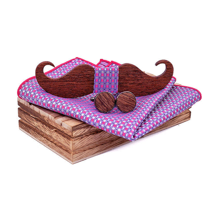 Set di 3 papillon in legno con baffi da uomo