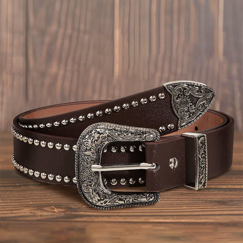 Cintura in pelle con rivetti stile punk da donna - Marrone - 32 - image 0