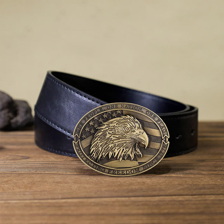 Cintura in pelle con fibbia della bandiera USA con aquila calva patriottica fai da te da uomo