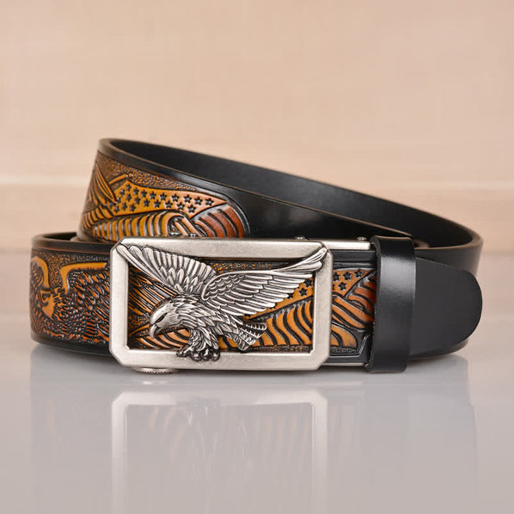 Cintura in pelle goffrata con fibbia Hollow Eagle da uomo