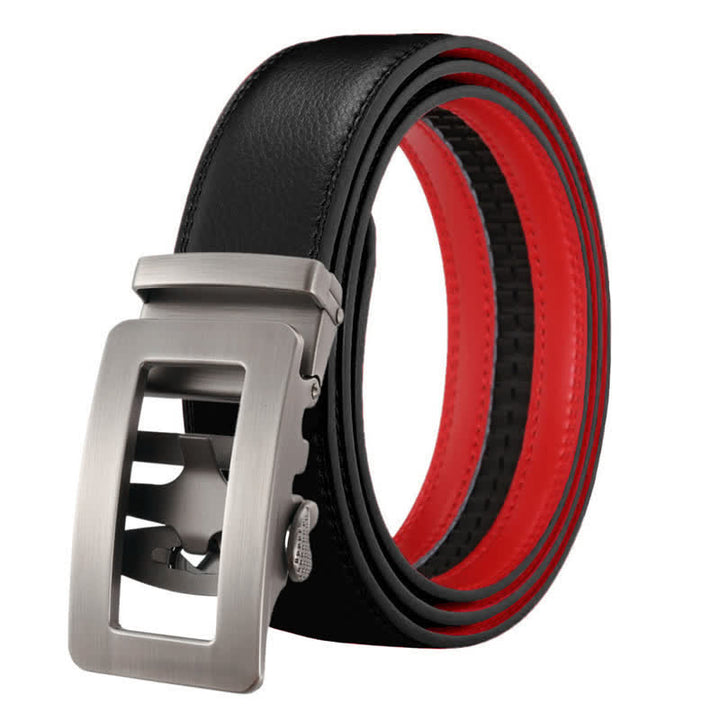 Cintura in pelle con fibbia automatica cava semplice da uomo - Nero Rosso - 46 - image 12