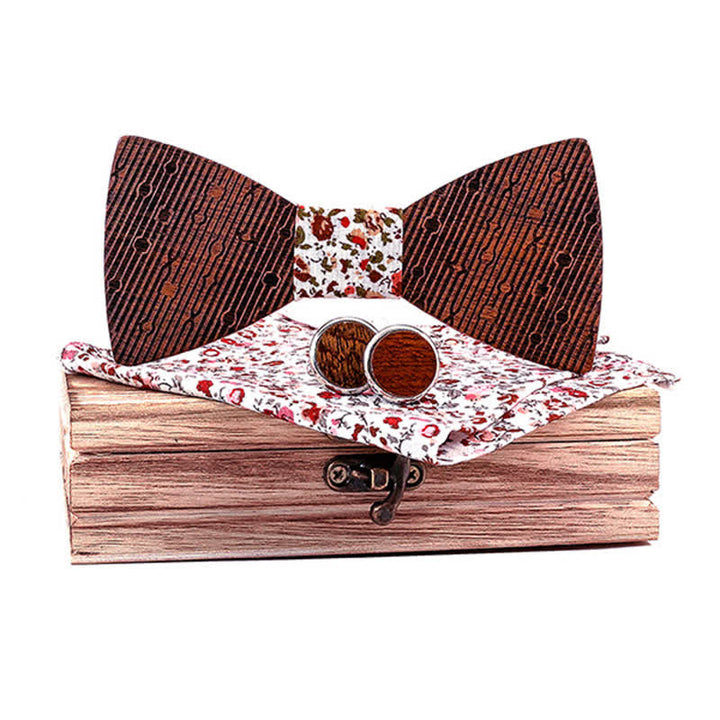 Set di 3 papillon in legno a forma di foglie cave da uomo