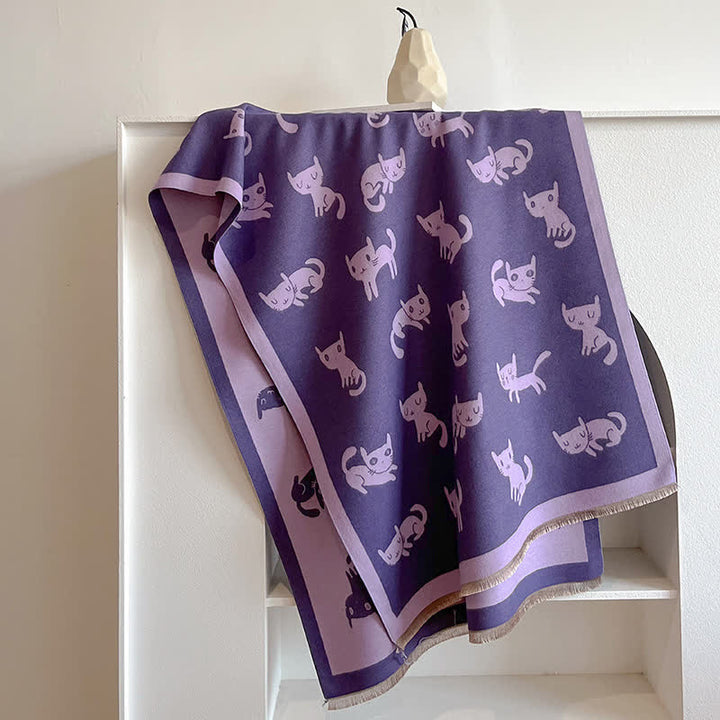 Sciarpa antifreddo con stampa di gatto, calda e grande, da donna - Viola - image 9