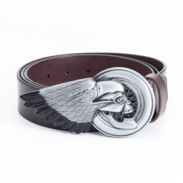 Cintura in pelle con teschio d'aquila gotico da uomo
