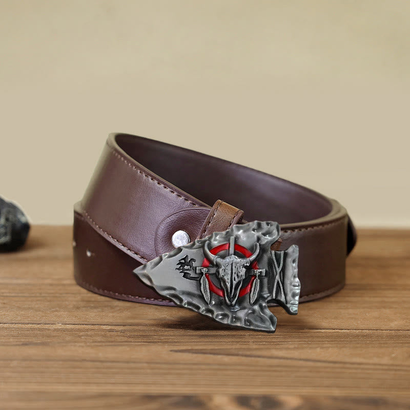 Cintura in pelle con fibbia a forma di toro a forma di punta di freccia fai da te da uomo - Argento antico - Cintura PU marrone (40) - image 11