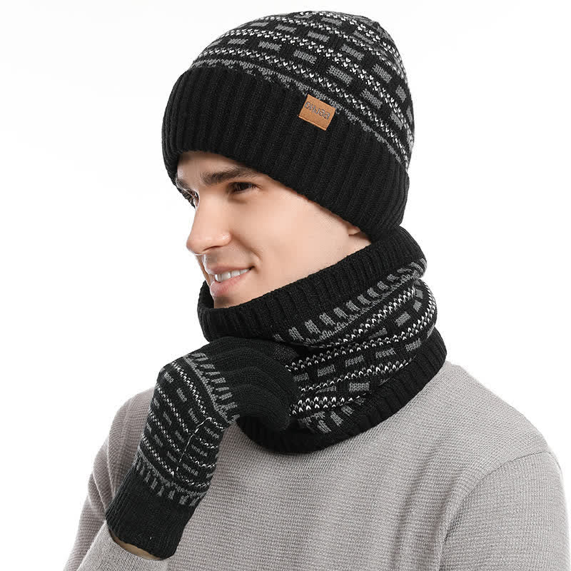 Set di 3 cappelli, sciarpe e guanti a doppio strato in maglia - Nero - Regolabile (22"-23 5/8") - image 10