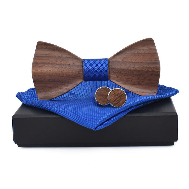 Set di 3 papillon in legno a scacchi semplici da uomo