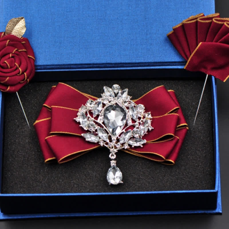 Set di 3 papillon con spilla e strass a righe
