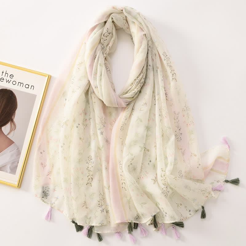 Sciarpa sottile con nappe floreali a farfalla da donna