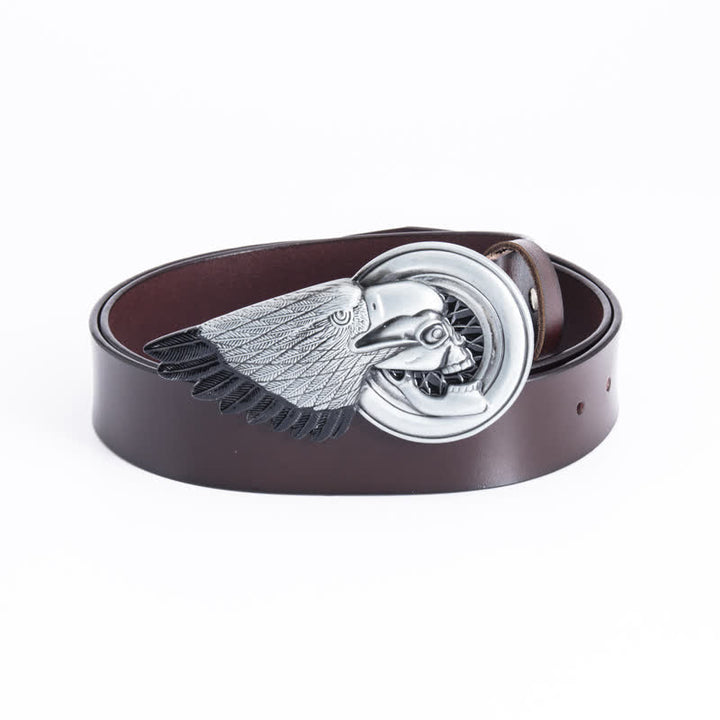 Cintura in pelle con teschio d'aquila gotico da uomo
