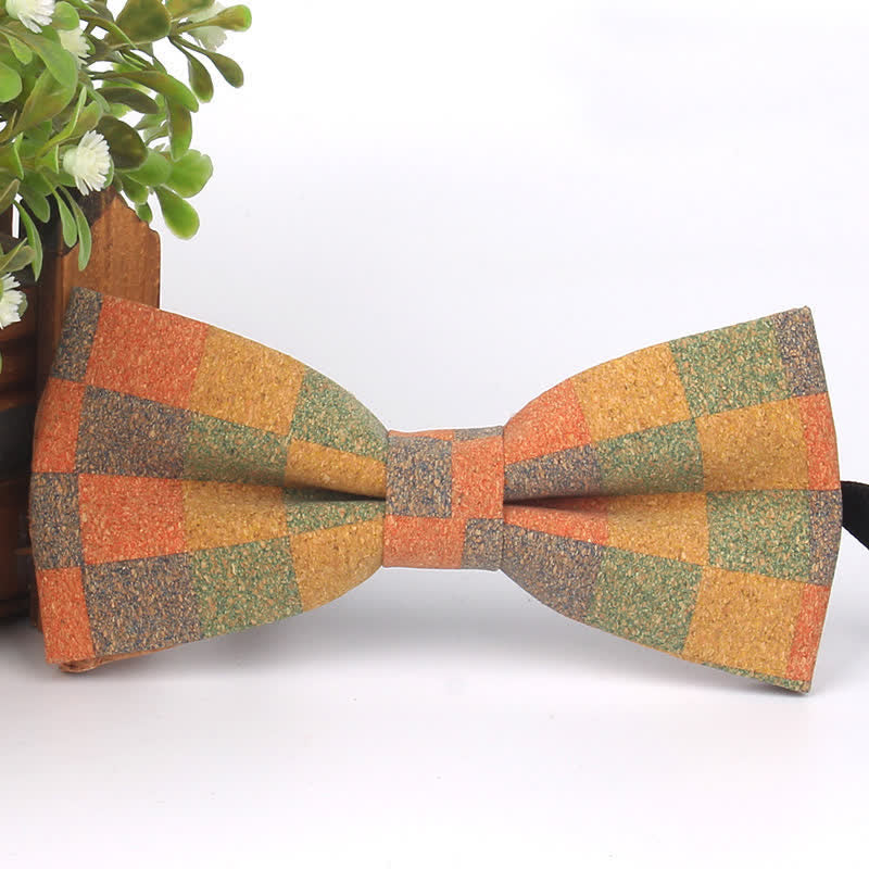 Papillon multicolore con stampa geometrica effetto legno da uomo