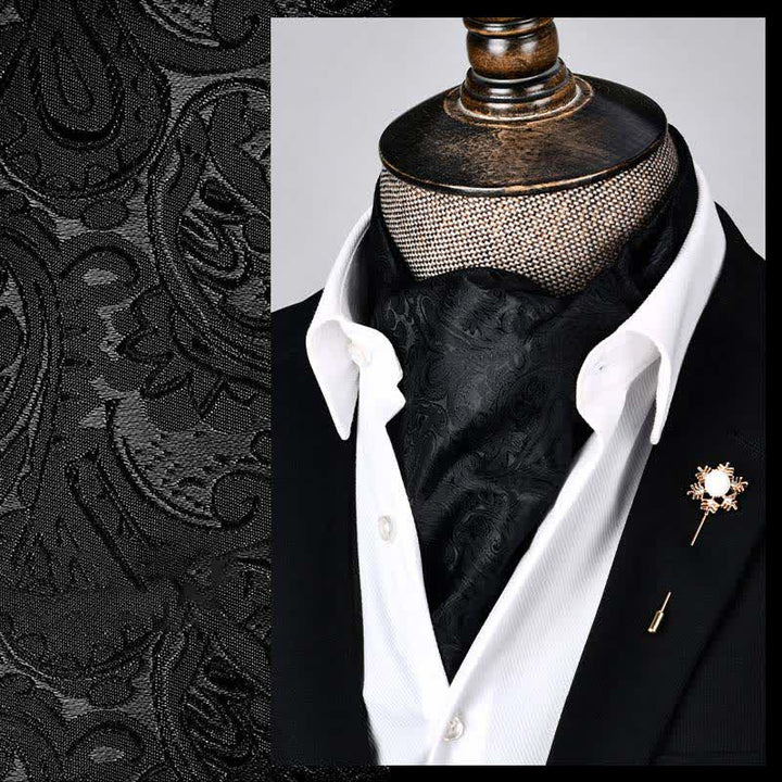 Cravatta Ascot Paisley floreale moderna nera Grandeur