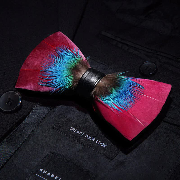 Collezione di cravatte a farfalla con piume fatte a mano dai colori vivaci - image 6