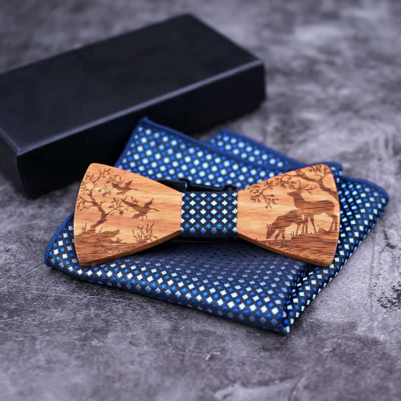 Set di 3 papillon in legno con motivo a alce natalizio da uomo