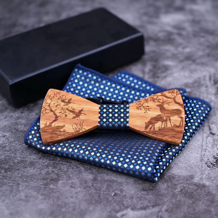 Set di 3 papillon in legno con motivo a alce natalizio da uomo