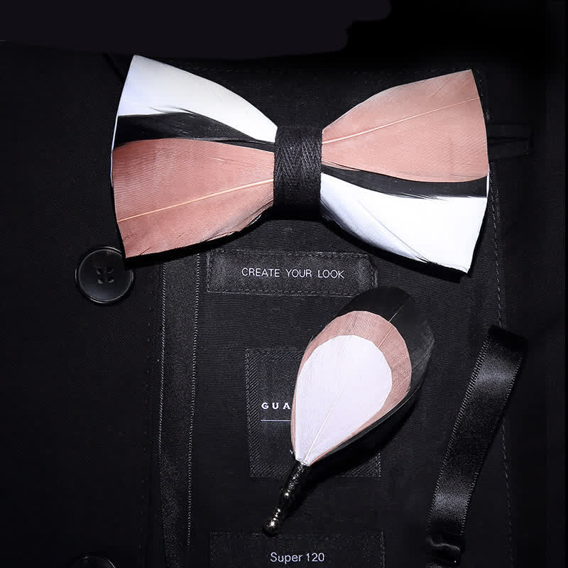 Papillon con piume ondulate rosa pallido e bianco per bambini con spilla da bavero - Adulto - image 2