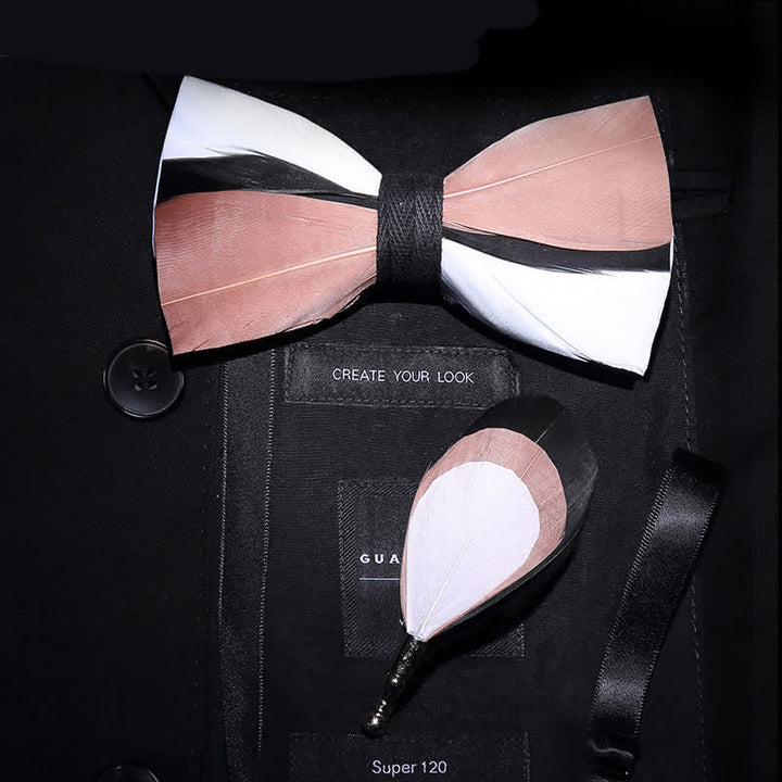 Papillon con piume ondulate rosa pallido e bianco per bambini con spilla da bavero - Adulto - image 2