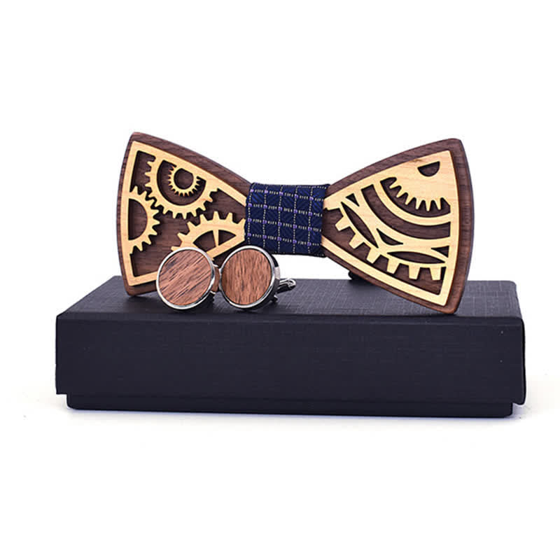 Set di 2 gemelli da uomo in legno con ingranaggi - Scacchiera della Marina - image 5