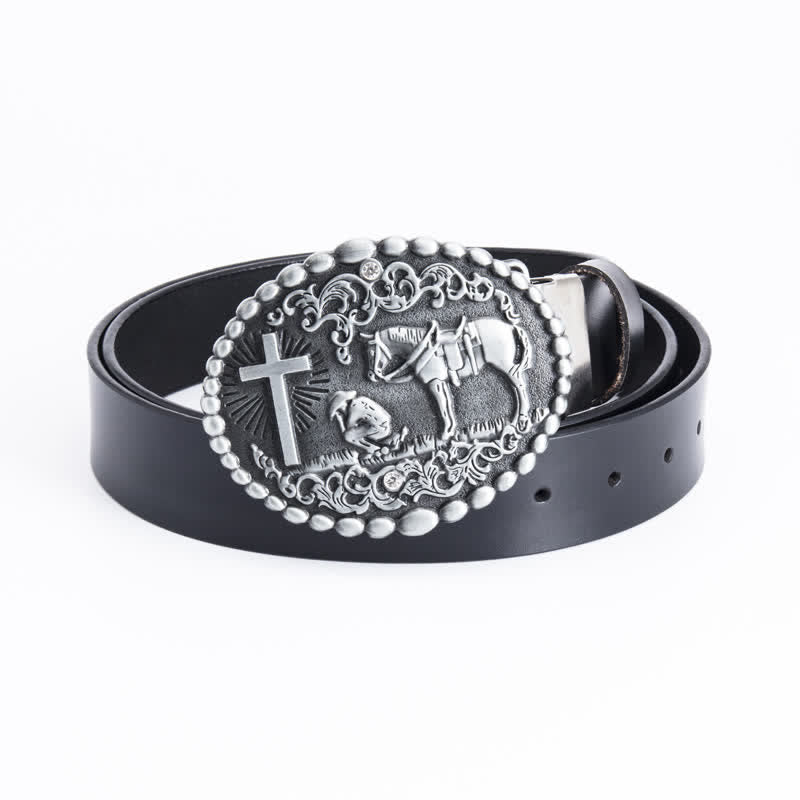 Cintura da preghiera inginocchiata in pelle con croce di cavallo da uomo - Legatura di ferro - Nero - 46 - image 17