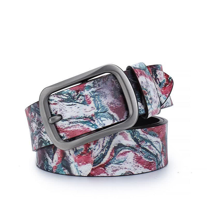 Cintura in vera pelle con motivo graffiti dipinto rosso verde
