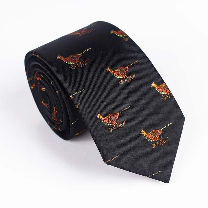 Cravatta ricamata con uccello volante da uomo - Fagiano - Nero - image 12