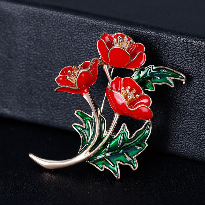 Spilla unisex a forma di mazzo di fiori e papaveri