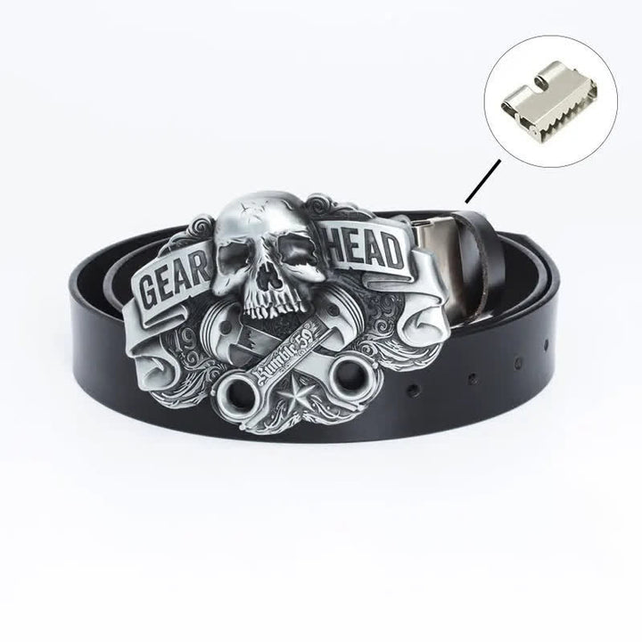 Cintura in pelle punk con testa di teschio elegante da uomo